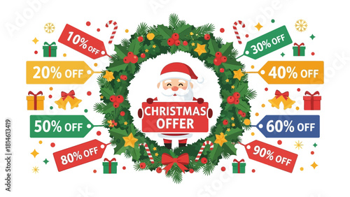  Festive Holiday Discounts: A colorful arrangement of festive holiday elements announces attractive sale offers.