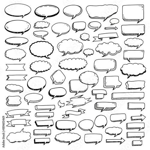 Creative hand drawn speech bubbles and banners collection offering diverse communication possibilities