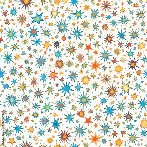 Vibrant star burst pattern with retro charm, perfect for festive backgrounds and joyful designs
