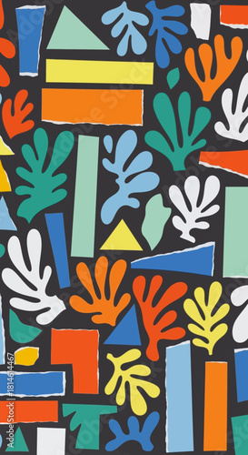 Vibrant abstract collage with playful shapes and colors for modern design projects and creative backgrounds