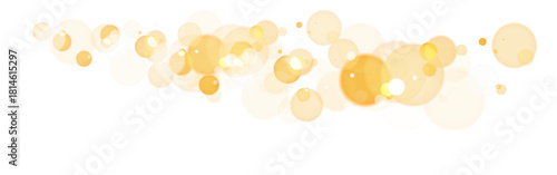 Golden soft bokeh circles floating on white background with warm glowing highlights.
