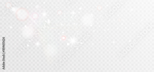 Soft white sparkling light effects with gentle bokeh and star flares on transparent background.
