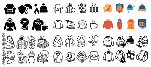 Cozy winter icons collection: clothing and accessories