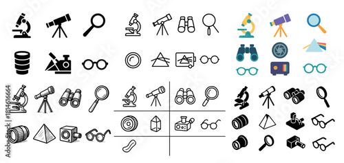 Science and optics icons collection