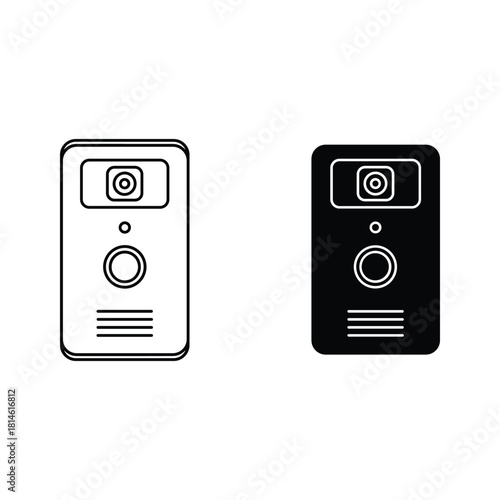 Modern smart doorbell camera icon set in black and white