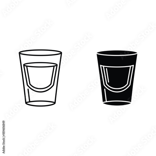 Two shot glasses one outline one solid black for drinks