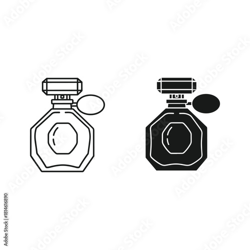 Vintage perfume bottle icon set black and white line art