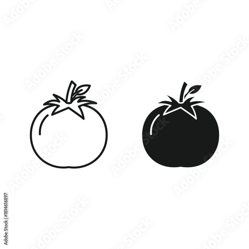 Simple outline and solid silhouette of a tomato
