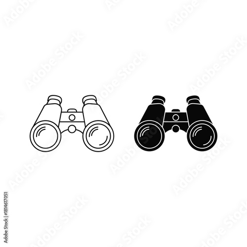 Duo of binoculars one outline one solid black illustration