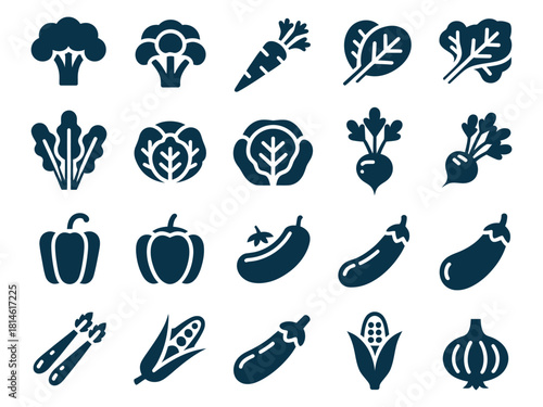 A collection of vibrant vegetable icons representing various healthy produce.
