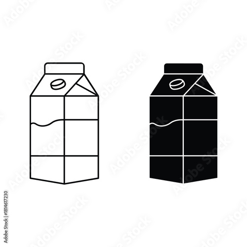 Simple outline and solid black silhouette of a milk carton
