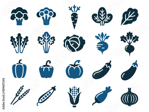 A vibrant collection of vegetable icons in various shades, showcasing healthy eating options.