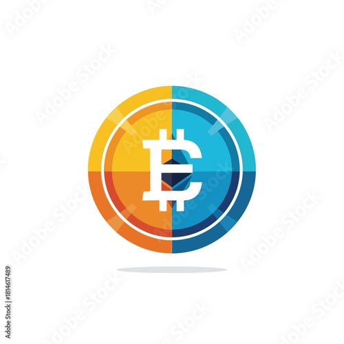 Colorful Bitcoin Coin - Digital Currency Symbol with Geometric Design and Gradient Colors.