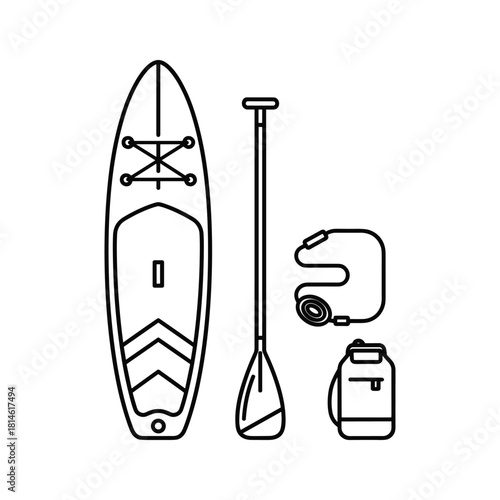 Paddle board set for water sport isolated on