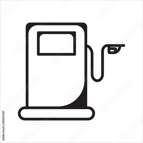 Gasoline pump or fuel dispenser with nozzle and digital display screen, showing vehicle fueling, and transportation infrastructure concept, illustration of vector icon outline of modern gas station.