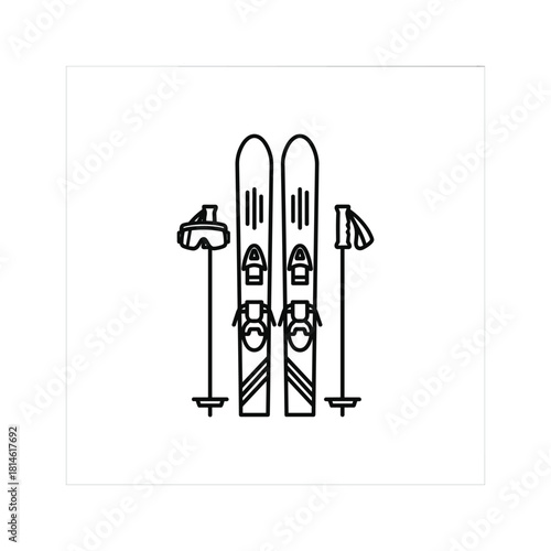 Ski icon ski equipment with ski, pole and goggle isolated on