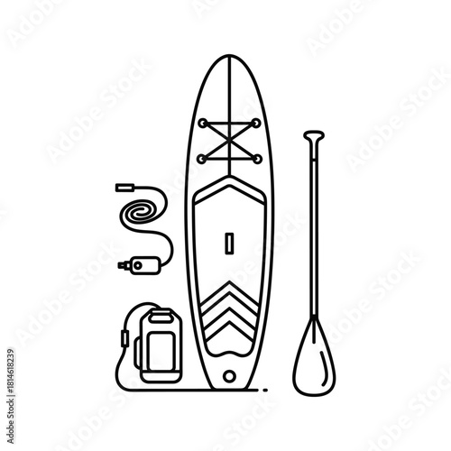 Inflatable paddle board isolated on for water adventure