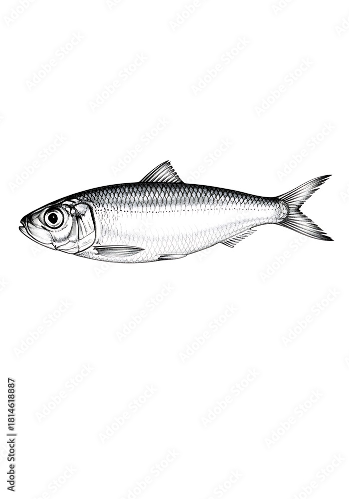 Obraz premium Detailed Black and White Drawing of a Herring Fish.