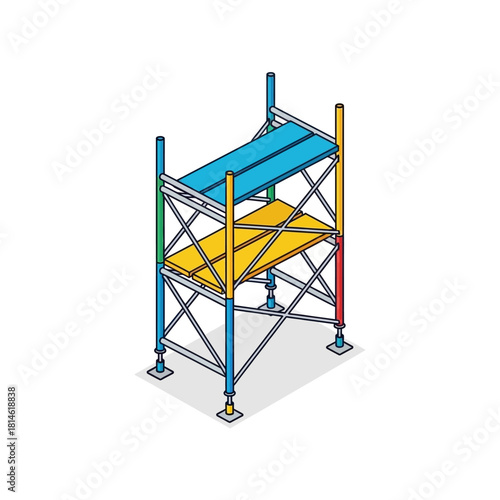 Colorful Isometric Scaffolding Structure with Blue and Yellow Platforms.