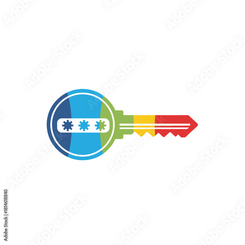 Colorful Key with Asterisks Symbolizing Password Security and Data Protection.