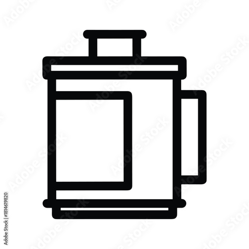 Simple black and white line icon representing a film canister or roll of photographic film isolated on