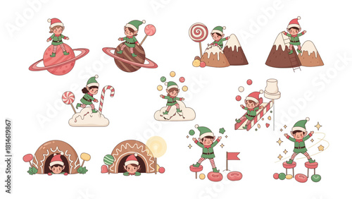 Playful Elves: A collection of charming elves engaged in whimsical activities. Depicting a colorful display of joy and light-hearted spirit.