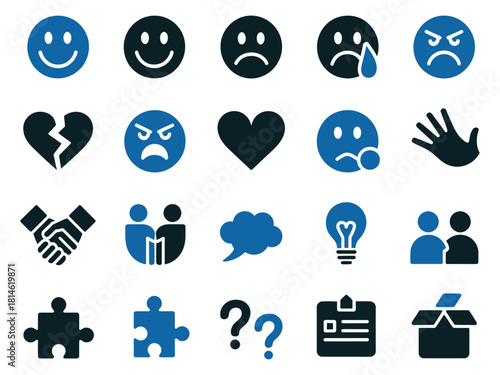 A collection of emoticons representing various feelings and interactions, showcasing human emotions.