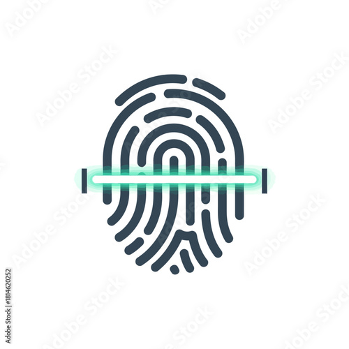 Fingerprint Scan - Dark blue fingerprint with a light green horizontal scanning line.