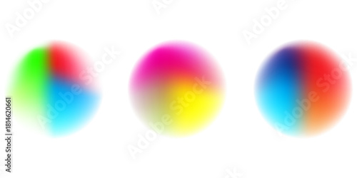 Set color circle gradient noise gradation. Abstract colorful watercolor blur mesh on isolated transparent background. Circle shape png.
