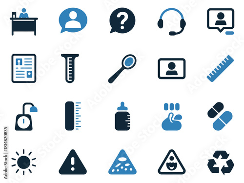 A collection of icons representing various concepts such as education, science, and safety.
