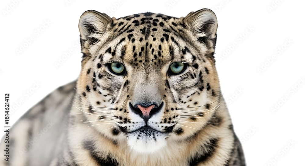 Fototapeta premium Snow leopard headshot isolated on transparent background