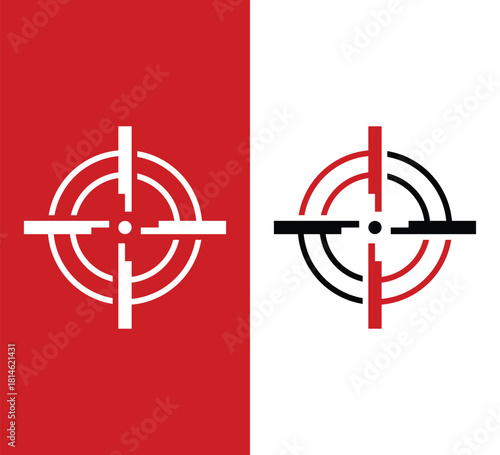 Dynamic target icons with bold red and white backdrops offer a crisp graphic for precision targeting, focus, or strategic campaign visuals