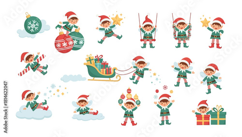 Festive Elf Collection: A charming collection of playful elves engaging in various holiday activities, capturing the joy and spirit of the festive season.