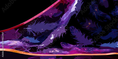Abstract feathered dreamscape with dark background and vibrant color accents