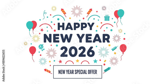 New Year's Celebration for 2026: A vibrant and celebratory design, filled with festive elements, perfect for welcoming the upcoming year.