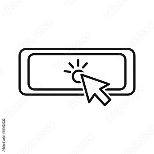 Black and white line icon representing a cursor clicking a glowing button or touch screen element isolated on