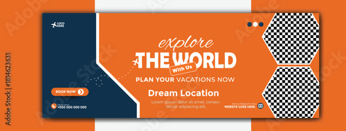 Explore the world travel agency cover design template