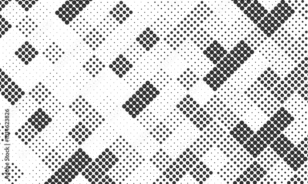 Fototapeta premium Halftone Pattern with Geometric Shapes and Dots.