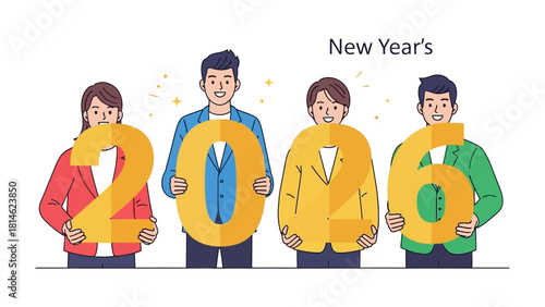 New Year 2026 Celebration: A diverse group of individuals come together to display the new year, embracing the anticipation and collective aspirations of the upcoming year.