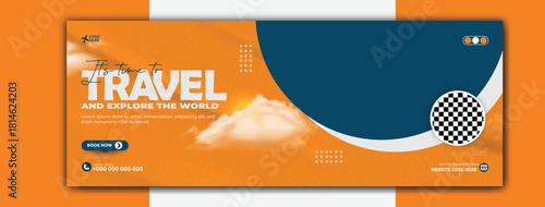 Travel and tourism banner template with tropical destinations and scenic views