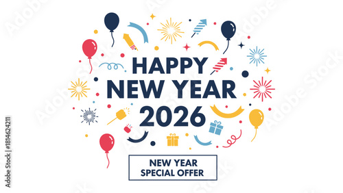 New Year Celebration: A vibrant celebratory scene heralding the arrival of the New Year, featuring festive elements.