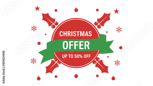 Festive Christmas Offer Graphic: A vibrant Christmas offer graphic, featuring a bold red circle and green banner, creates a festive and eye-catching visual for holiday promotions.