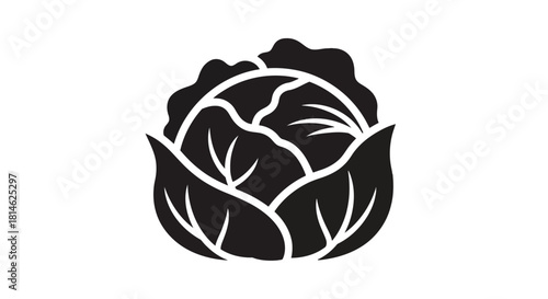 Black silhouette of a cabbage isolated on white background