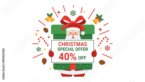 Festive Christmas Offer: A Santa Claus character holds a sign announcing a Christmas Special Offer,  making the most wonderful time of the year even more special, enhancing the festive spirit.