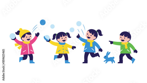 Snowball Fun in Winter: Children joyfully engage in a lively snowball fight, the crisp winter air alive with laughter and the thrill of the game.