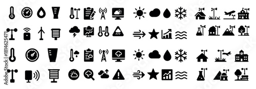 Weather icons set: wind, rain, temperature