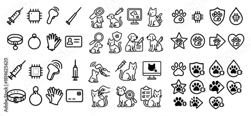 Pet care icons collection set