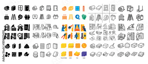 Building insulation material icons overview