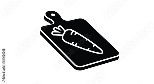 Carrot on cutting board silhouette isolated on white background