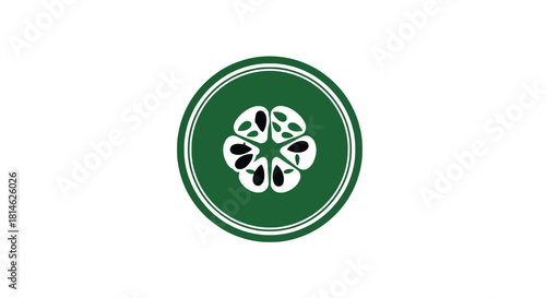 Green circle with stylized fruit slice silhouette isolated on white background